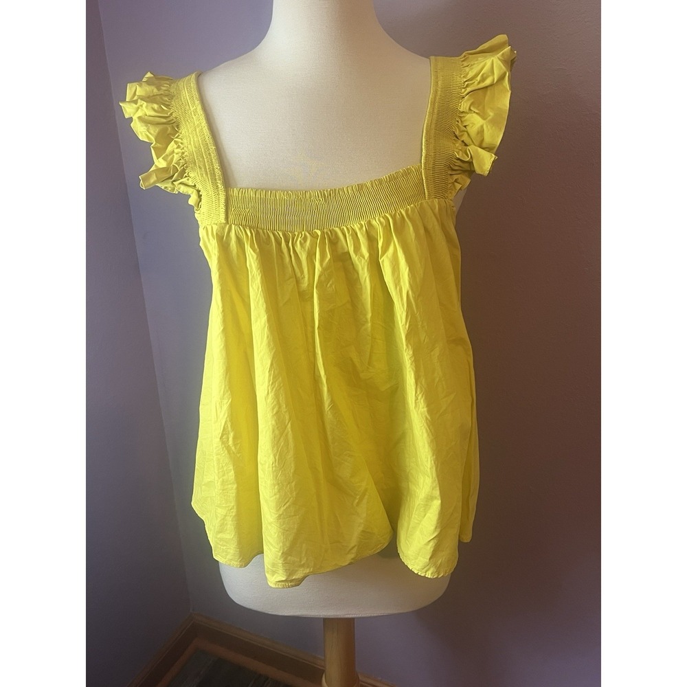 English Factory Cottage Core Yellow Square Neckline Top Blouse Size Medium